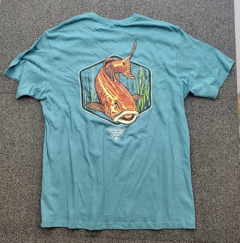 New Columbia PFG T Shirt Men's Size XL Blue Short Sleeve Catfish Graphic Tee